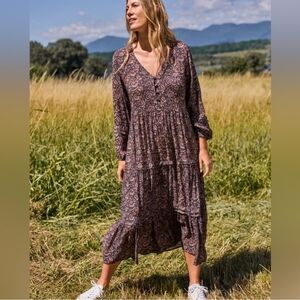 Fajerty Artisan Style Tiered Long Sleeve Dress